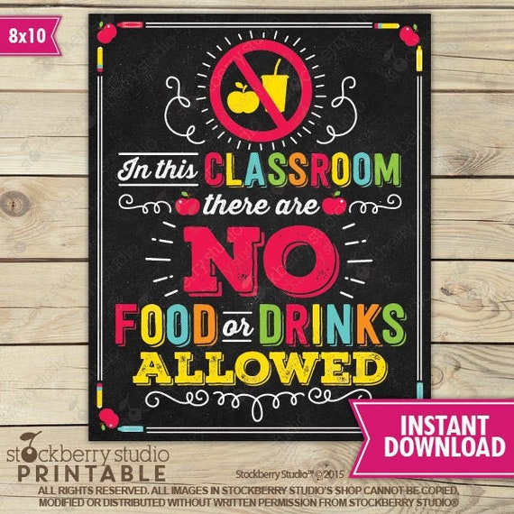 No Food or Drinks Allowed School Poster Classroom Decor Class Rules
