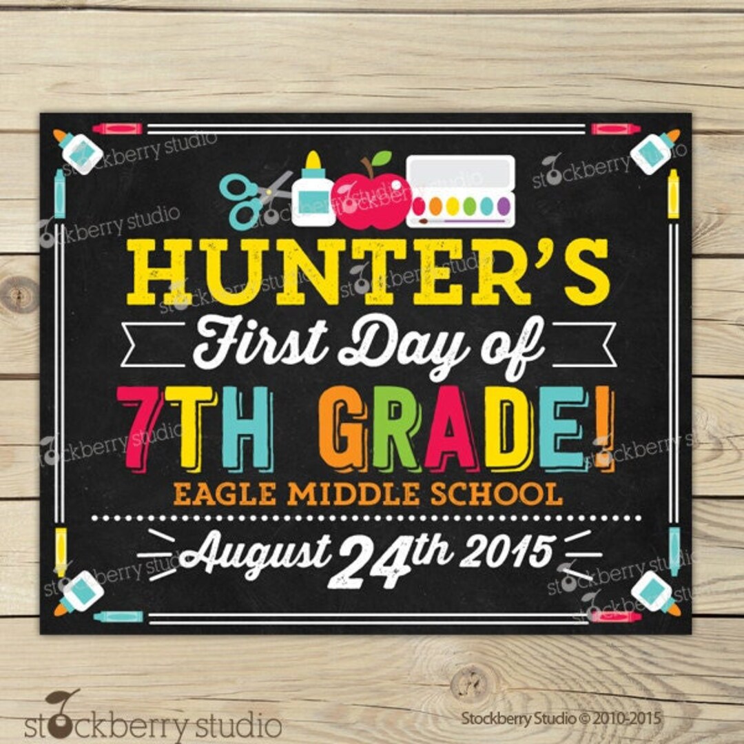 First Day of School Chalkboard Sign 7th Grade 1st Day of School Back to ...