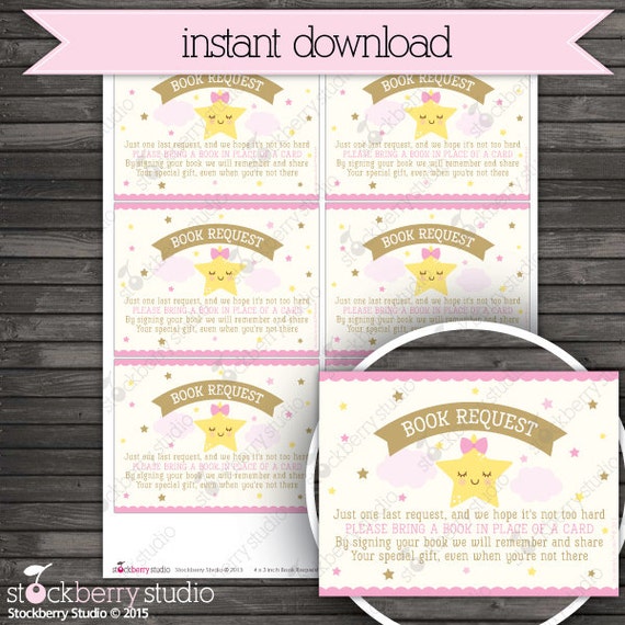 Girl Twinkle Twinkle Baby Shower Book Request Card Printable - Girl Baby Shower Please Bring a Book - Instant Download - Pink and Gold Il_570xn