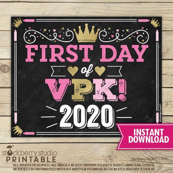 Princess First Day of VPK Sign First Day of School Sign Printable Instant Download 1st Day VPK Sign Voluntary Pre Kindergarten Sign Il_570xn