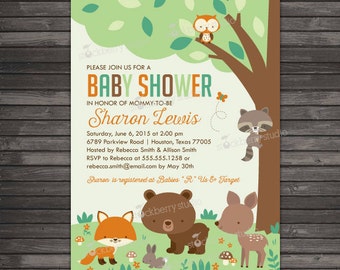 Woodland Baby Shower Invitation Printable - Woodland Baby Shower Invites - Gender Neutral Baby Shower Invite - Fox Deer Bear Baby Shower