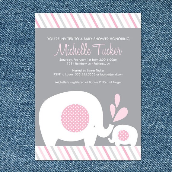 Girl Elephant Baby Shower Invitation Printable - Pink and Gray Baby Shower Invitation - pink and gray elephant baby shower invitation Il_570xn