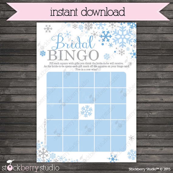 Winter Bridal Shower Bingo Game Printable - Blue Gray Winter Wonderland Bridal Shower Bingo Cards - Instant Download - Bridal Shower Games Il_570xn