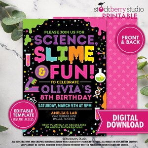 Science Birthday Invitation Printable Girl Science Slime Party ...