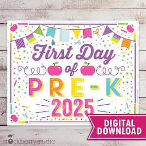 Girl First Day of Pre-k Sign Printable Back to School Poster 1st Day of School Digital Instant Download Prek First Day of School Sign Pre k