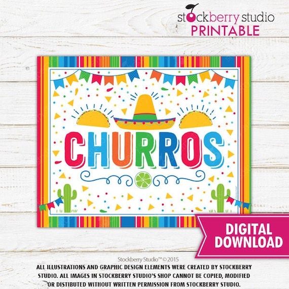 Churros Sign Printable Birthday Fiesta Graduation Dessert Bar Baby Fiesta Decor Mexican Wedding Decorations Fiesta Ideas Instant Download Il_570xn