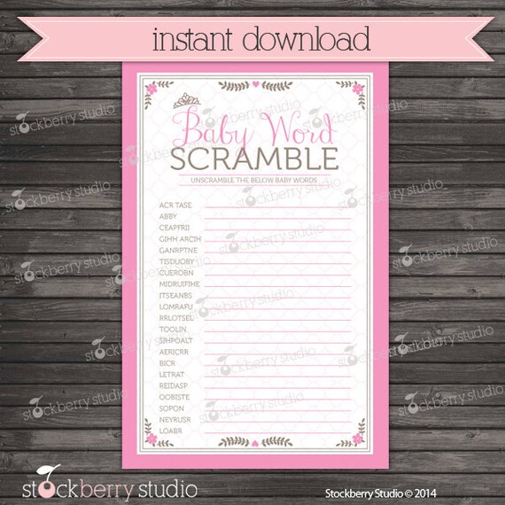 Princess Baby Shower Baby Word Scramble Game - Girl Baby Shower Games Printable - Instant Download - Royal Baby - Pink Baby Shower Games Il_570xn
