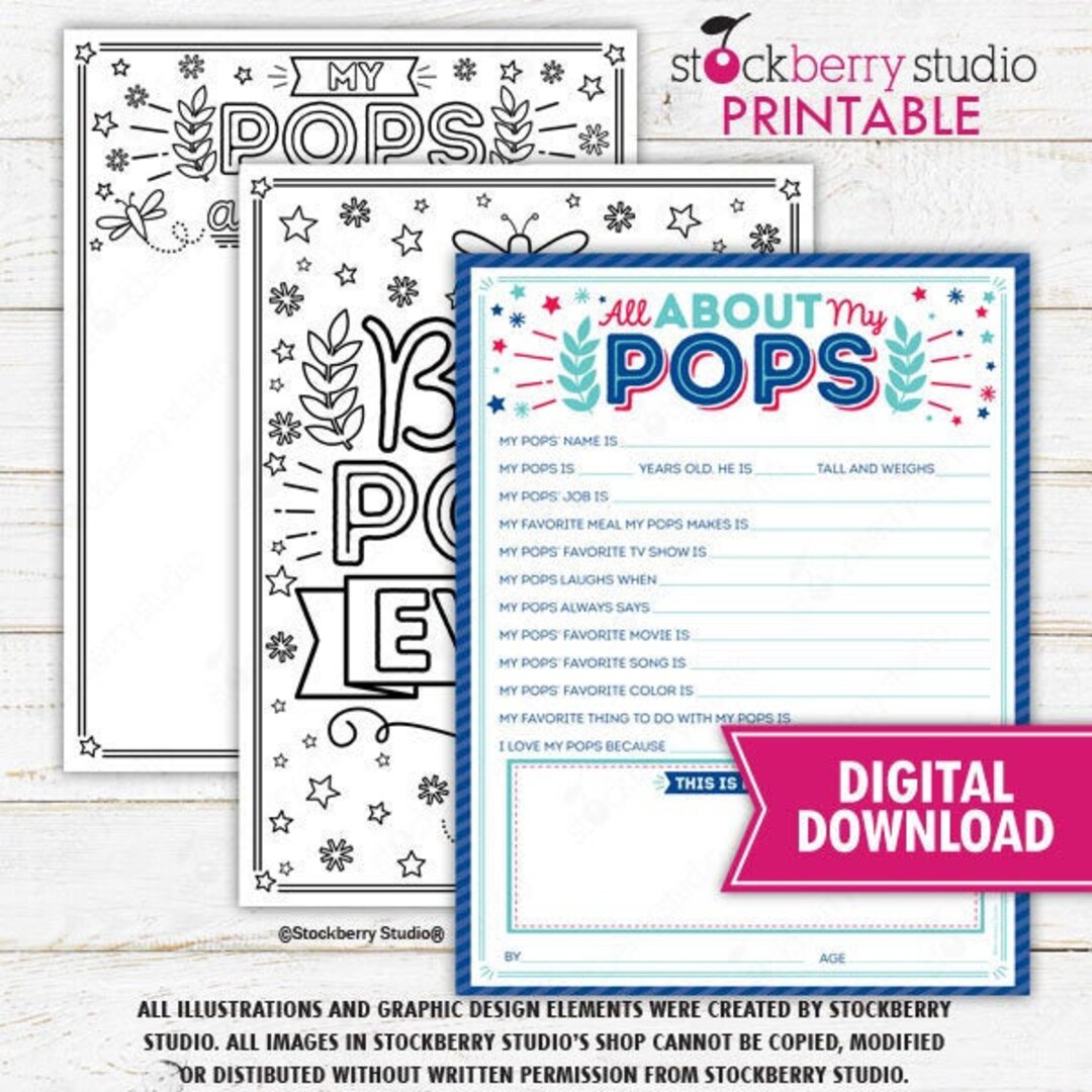 All About My Pops Father's Day Questionnaire Coloring Page Survey ...