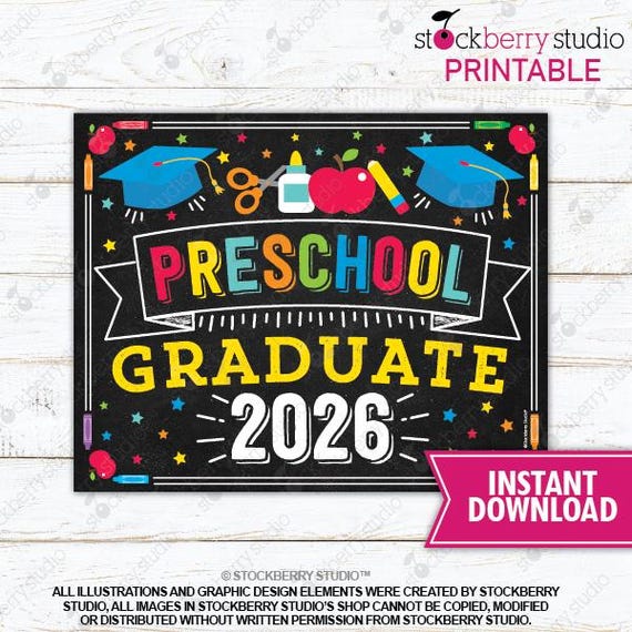 Preschool Graduation Sign Printable Last Day of Preschool Sign Last Day of School Sign Preschool Graduate Photo Prop Instant Download