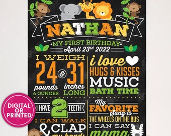 Safari Birthday Milestone Poster Jungle Zoo Safari Wild One First Birthday Sign Safari 1st Birthday Chalkboard Milestone Board Poster