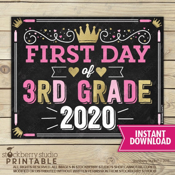 Girl First Day of 3rd Grade Sign - Princess Back to School Sign - 1st Day of 3rd Grade - Girl First Day of School Sign Printable - Pink Gold Il_570xn