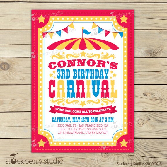 Circus Invitation Printable - Carnival Invitation - Circus Birthday Party - Carnival Birthday Invitation - Circus Baby Shower - Red Yellow Il_570xn