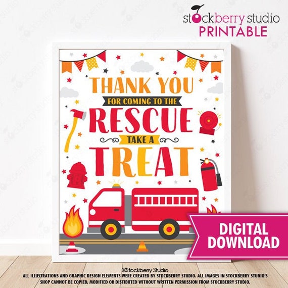 Fire Truck Party Sign Printable Rescue Take a Treat Table Sign Firefighter Drinks Table Sign Decor Fireman Fire Station Decorations Il_570xn