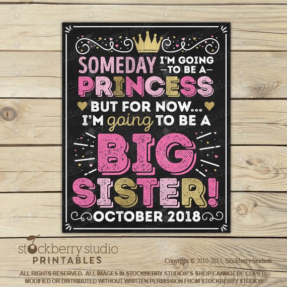 Princess Big Sister Pregnancy Announcement Sign Printable - Photo Props - Big Sister Baby Announcement Sign - Princess Pregnancy Reveal Sign Il_570xn