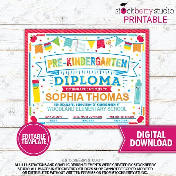 Pre-kindergarten Diploma Printable Graduation Certificate Last - Etsy