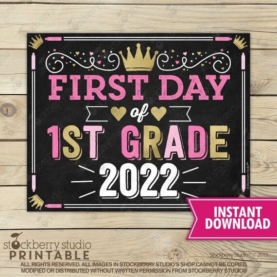 Girl First Day of 1st Grade Sign Princess First Day of School Sign Printable Girl 1st day of First grade Sign Instant Download Pink Il_570xn