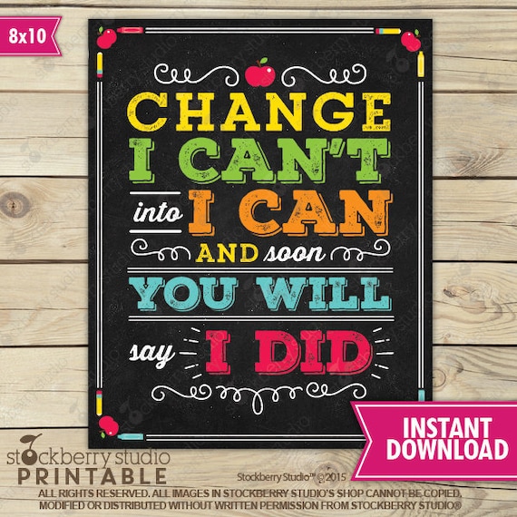 Change I Can T Into I Can Poster Positive Quotes Wall Art