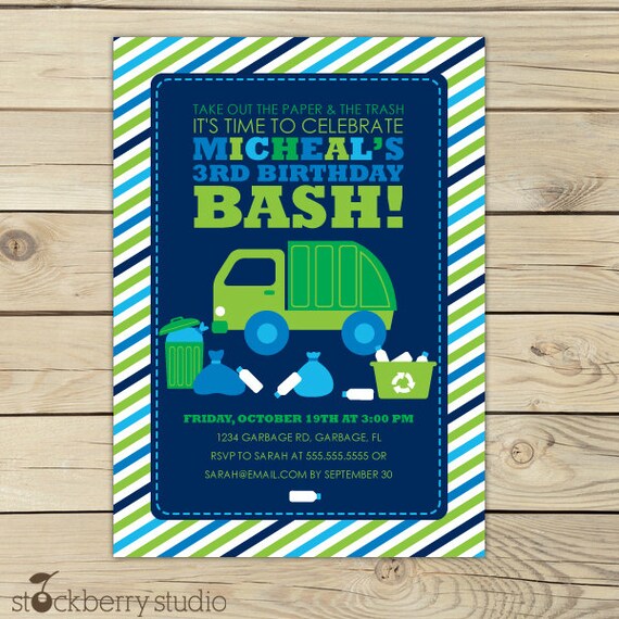 Garbage Truck Invitation Printable - Boy Birthday Invitation - Garbage Truck Party - Garbage Truck Birthday - Truck Birthday Invitation Il_570xn
