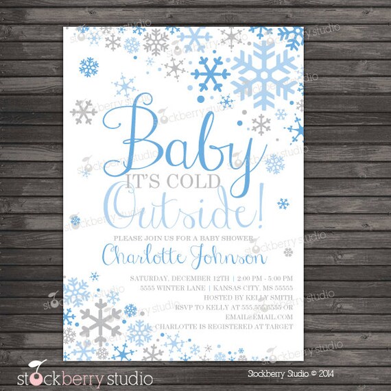 Boy Baby Its Cold Outside Baby Shower Invitation Printable - Blue Gray Winter Wonderland Baby Shower Invites - Snowflake Baby Shower Invite Il_570xn