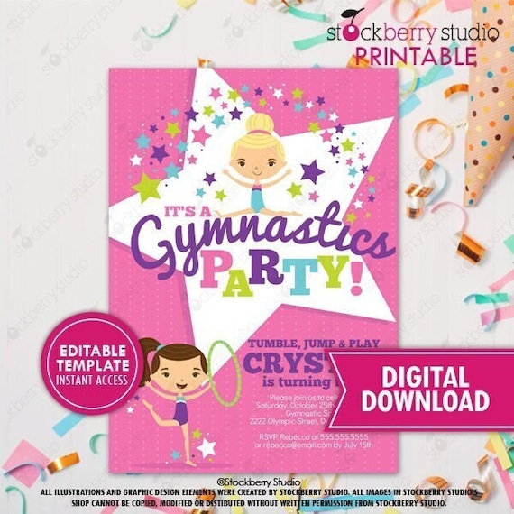 Gymnastics Birthday Invitation Printable Gymnastics Party Invitation