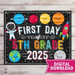 Space First Day of 5th Grade Sign Rocket First Day of Fifth Grade Sign Boy 1st Day of School First Day of School Printable Instant Download