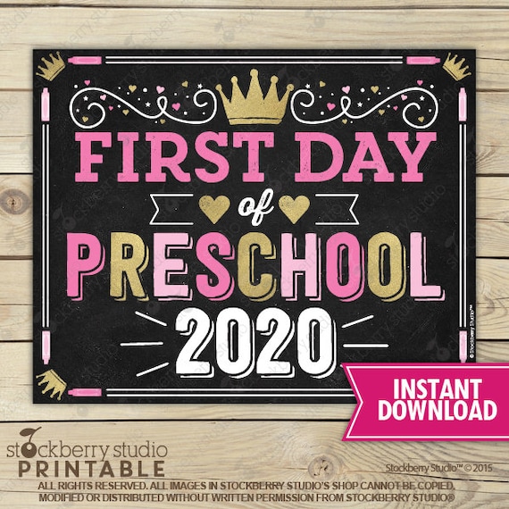 Girl First Day of Preschool Sign - Princess First Day of School Sign Printable - Back to School Sign - 1st day of Preschool Chalkboard Sign Il_570xn