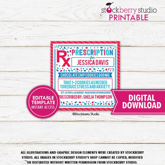 Rx Prescription Label Nurse Gift Tag Cookie Candy Thank You Medical Hospital Staff Employee Staff Nurse Appreciation Week Printable Editable Il_570xn