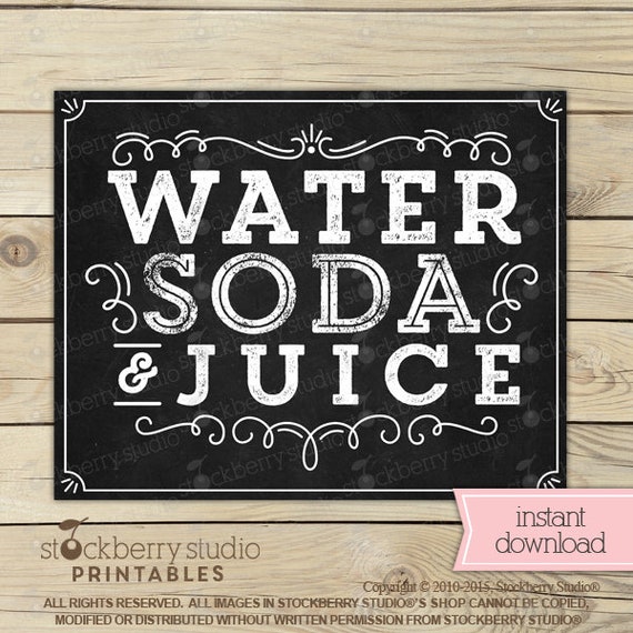 Water Soda and Juice Sign Printable - Instant Download - Drink Station Sign - Beverage sign - Drinks Sign - Birthday Party - Graduation Il_570xn
