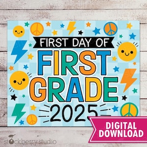 Boy First Day of 1st Grade Sign First Day of First Grade Printable 1st Day of School Back to School Photo Prop Digital Instant Download