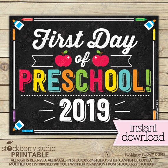 First Day of Preschool Sign - 1st Day of School Sign Printable - First