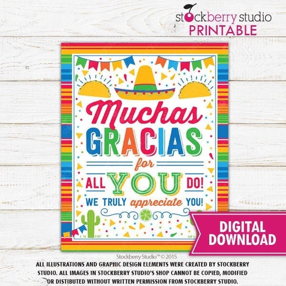 Muchas Gracias for All You Do Fiesta Sign Thank You Nacho Average Staff Teacher Appreciation Printable Fiesta Decorations Instant Download Il_570xn