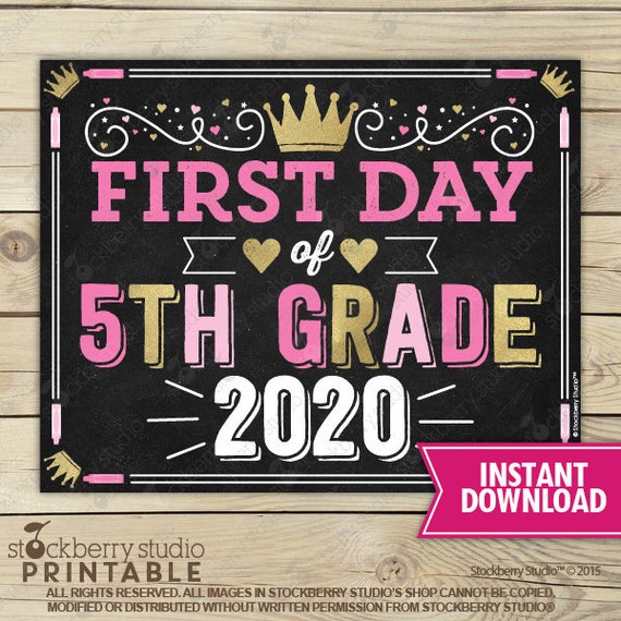 Girl First Day of 5th Grade Sign - Princess First Day of School Sign Printable - Pink Back to School Sign - 1st Day of 5th Grade - Fifth Il_570xn