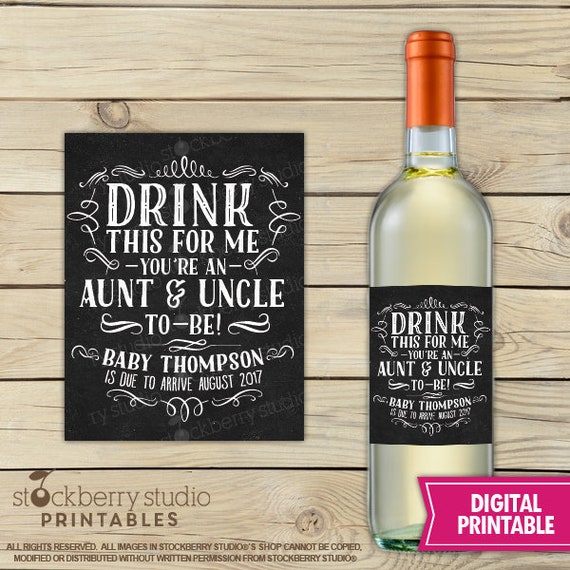 Drink This For Me You're An Aunt & Uncle to Be Wine Label Pregnancy Announcement New Aunt Gift Printable Surprise Baby Announcement Ideas Il_570xn