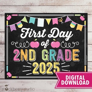 Girl First Day of 2nd Grade Sign 1st Day of School Printable First Day of Second Grade Sign First Day of School Instant Download Digital