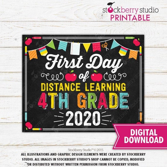 First Day of 4th Grade Distance Learning Sign Printable First Day of Distance Learning Sign First Day of School Sign Instant Download Il_570xn