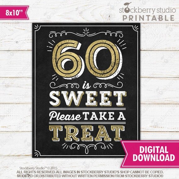 60 is Sweet Please Take a Treat Sign Printable - 60th Birthday Sign - 60th Anniversary Sign - 60th Party Decorations - Instant Download Il_570xn