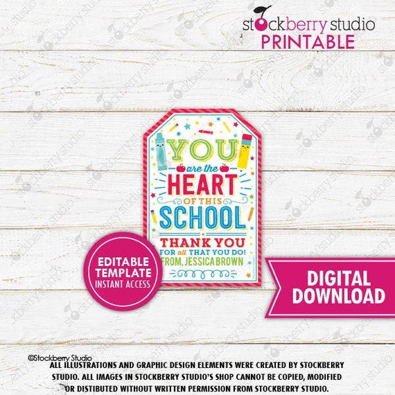 Teacher Gift Tag teacher appreciation tags printable Teacher Appreciation Week PTO PTA Teacher Thank You Tag Printable Editable Template Il_570xn