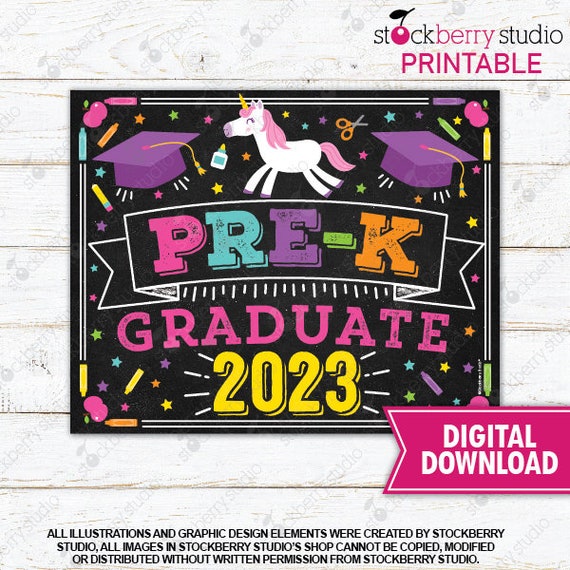 Unicorn Prek Graduation Sign Printable Girl Last Day of Pre-k Sign Last Day of School Pre K Graduate Prekindergarten Graduation Download Il_570xn