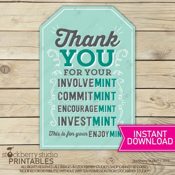 Thank You Tags Printable - Mint Gift Tag - Volunteer Gift Tag - Instant Download - Mint Labels - Thank You Gift - Staff Gift Appreciation Il_570xn