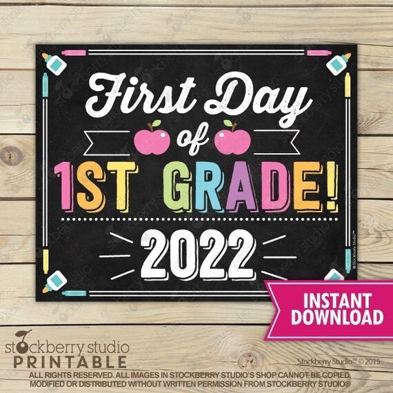 Girl First Day of 1st Grade Sign 1st Day of School Printable Digital First Day of School Sign Photo Props Chalkboard Sign Instant Download Il_570xn