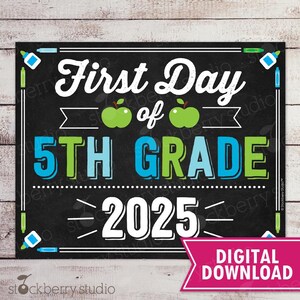 Boy First Day of 5th Grade Sign Boy 1st Day of School Sign Printable First Day of School Sign Fifth Grade Chalkboard Sign Instant Download