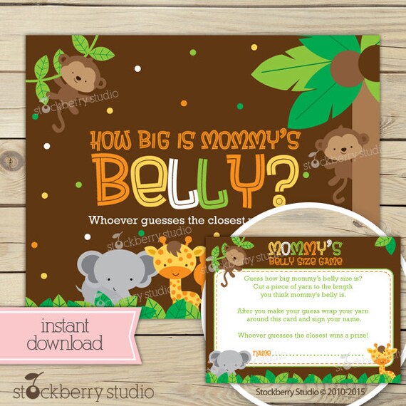 Safari Jungle Baby Shower How Big Is Mommy's Belly Game Printable - Instant Download - Guessing Game - Safari Baby Shower Activities Il_570xn