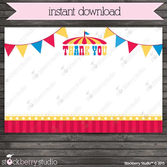 Carnvial Birthday Thank You Cards - Circus Birthday Thank You Cards printable - Baby shower thank you cards - Instant Download Il_570xn