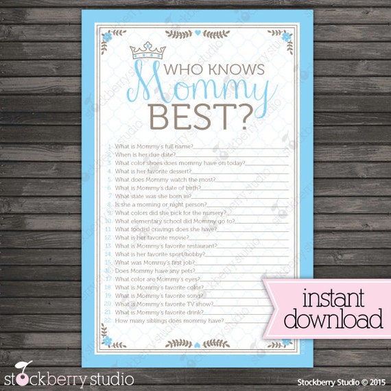 Prince Baby Shower Who Knows Mommy Best Game Printable - Blue Baby Shower Game - Instant Download - Royal Baby Shower - Boy Baby Shower Game Il_570xn