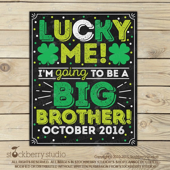 St Patrick's Day Big Brother Pregnancy Announcement Chalkboard Sign Printable - St Patricks Day Baby Announcement Sign - Pregnancy Reveal Il_570xn