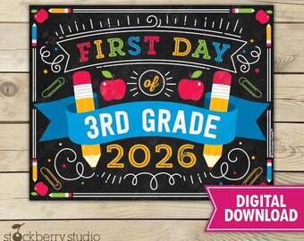 First Day of 3rd Grade Sign Instant Download First Day of 3rd Grade Sign Printable First Day of School Sign Third Grade Back to School Sign