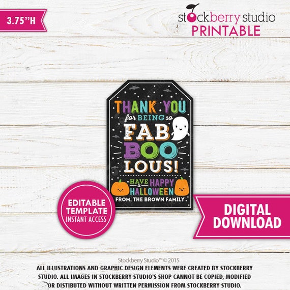 Halloween Gift Tag Halloween Appreciation Tag Fab Boo Lous Teacher Tag Halloween Favor Tag Halloween Tags Thank You Tag Printable Download Il_570xn