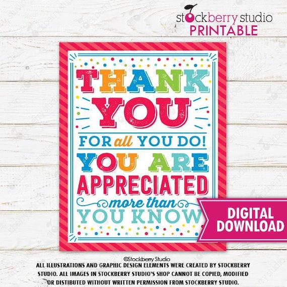 Thank You for all You Do Sign Printable Teacher Appreciation Employee Staff Nurse Volunteer Coworker Boss You're a Star School PTO PTA Il_570xn