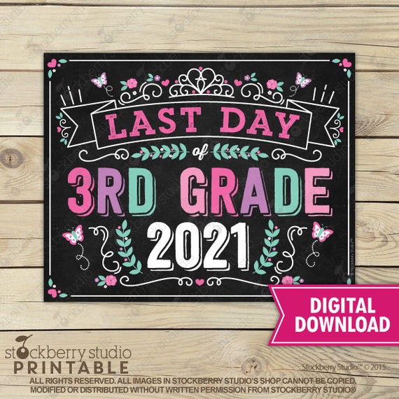 Princess Last Day of 3rd Grade Sign Instant Download - Girl Last Day of 3rd Grade Sign Printable - Last Day of School Sign Back to School Il_570xn