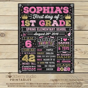 First Day of School Sign Girl First Day of School Chalkboard Pic7: Sophia-Princes